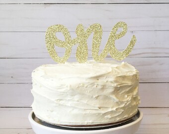 One Cake Topper • Gold Glitter Cake Topper • First Birthday Gold Glitter Cake Topper • Gold Glitter One • Smash Cake Cake Topper Props