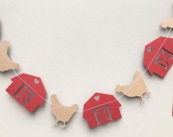 Farm Theme Birthday, Barn Party Decor, Chicken Garland, Barn and Chicken Banner