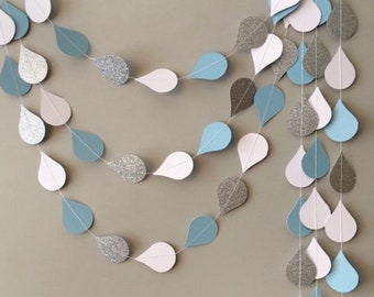 Raindrop Garland, Sprinkle Baby Shower, Blue Droplet Banner, Rainbow Baby Decor