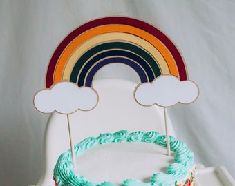 Vintage Rainbow Cake Topper, You Are My Sunshine Party Decor, Look for Rainbows Smash Cake, Darker Shade Rainbow Decor, Rainbow Baby Shower