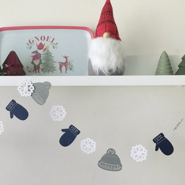 Winter Hat and Mitten Garland, Christmas Mantel Banner, Winter Christmas Coffee Bar Garland, Snow Themed Birthday Banner