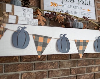 Halloween Buffalo Plaid Pumpkin Banner, Black Shimmer Pumpkin Banner, orange & Black Buffalo Plaid Banner, Plaid Fall Home Decor