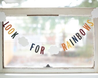 Look For Rainbows Garland, Rainbow Baby Shower, Encouraging Message Banner, You Are My Sunshine Party, Vintage Rainbow Decor