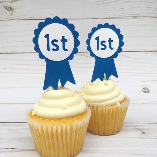 Blue Ribbon Cupcake Toppers, First Place Ribbon Cupcake Topper, Farmer's Market Party Theme, County Fair Party