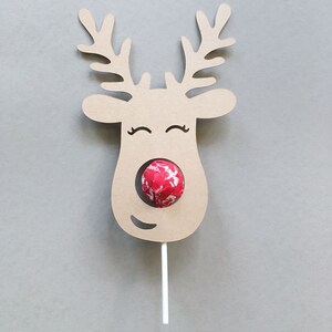 12 Reindeer Lollipop Holders, Christmas Class Gift, Fun Reindeer Cutouts, Simple Group Gift, Cute Candy Holder, Cardstock Candy Gift Holder