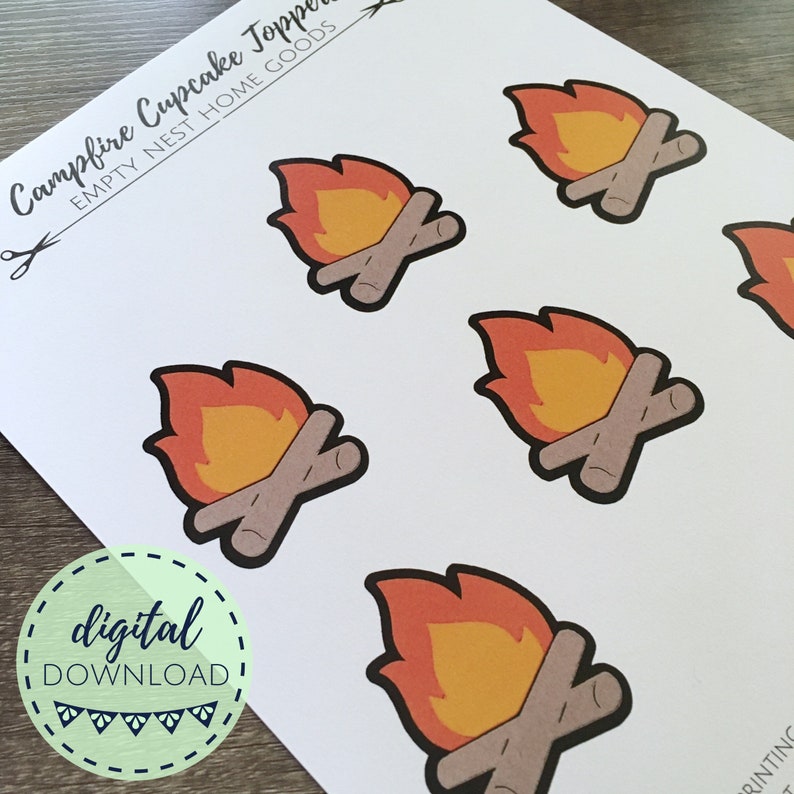 Printable Campfire Cupcake Toppers, Camping Theme Digital Download, Camping Downloadable Party Decor image 3