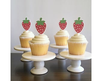 Strawberry Cupcake Toppers, Cardstock Strawberry Decor, Strawberry Birthday Party, Farmer's Market Party, So Berry Sweet Cupcakes