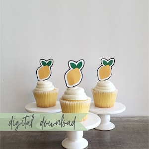 Printable Lemon Cupcake Toppers, Digital Download Lemon Party Decor, Lemon Theme Cake Topper, Lemonade Party