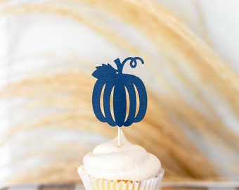 Navy Blue Pumpkin Cupcake Toppers, Little Pumpkin Party, Pumpkin Truck Smash Cake. Pumpkin First Birthday