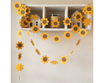 Sunflower Garland, Cardstock Sunflower Banner, Sunflower Party Decor, Garden Party Garlands, Summer Floral Birthday Banner