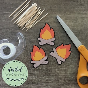 Printable Campfire Cupcake Toppers, Camping Theme Digital Download, Camping Downloadable Party Decor image 5