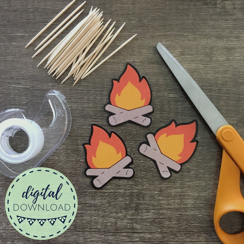 Printable Campfire Cupcake Toppers, Camping Theme Digital Download, Camping Downloadable Party Decor image 5