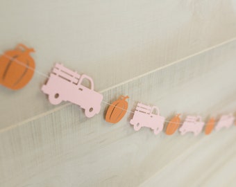 Pumpkin Truck Garland, Fall Banner,Pink Pickup Truck, Pumpkin Picking Decor, Little Pumpkin Party