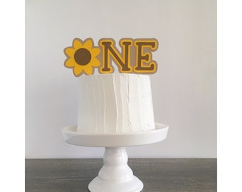 Sunflower Cake Topper, ONE Floral Cake Topper, Sunflower Party Decor, Garden Cake Topper, Summer First Birthday, Sunflower 1st Birthday