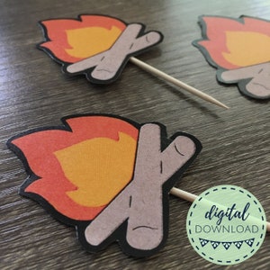Printable Campfire Cupcake Toppers, Camping Theme Digital Download, Camping Downloadable Party Decor image 7