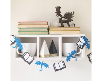 Dragon and Book Garland, Fantasy Book Lover Gift, Cozy BookTok Decor, Book Club Banner, Reading Nook Garland