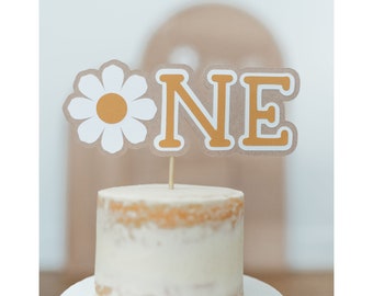 Daisy Cake Topper, ONE Floral Cake Topper, Daisy Party Decor, Garden Party Garlands, Retro Floral Birthday Topper, Daisy First Birthday
