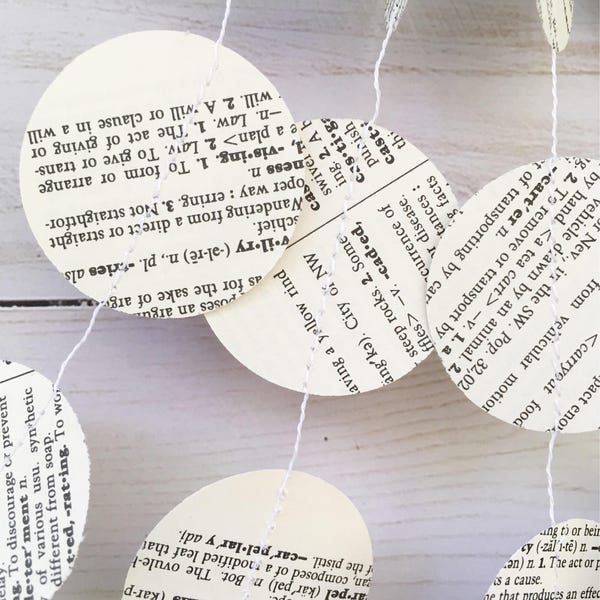 Book Page Garland, Dictionary Page Garland, Book Theme Baby Shower Decor, Reading Theme Party, Nerd Party Decor, Classroom Garlands