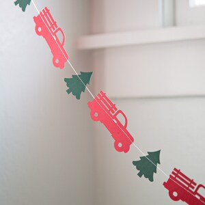 Red Christmas Tree Truck Garland, Christmas Mantel Decor, Vintage Red Truck Banner - Etsy