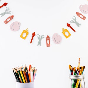 Back To School Garland, Art Classroom Decor, School Theme Garlands, Art Supplies Banner, Muted Pastel Boho Back To School Garland