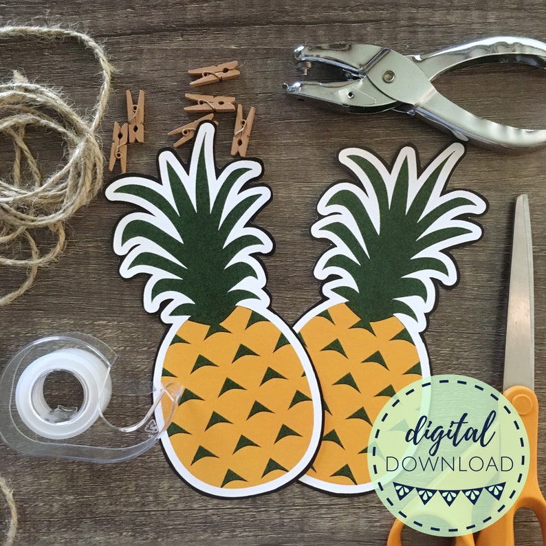 Printable Pineapple Banner Tropical Party Digital Download - Etsy
