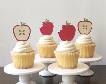 Apple Cupcake Toppers, Apple of my Eye Baby Shower, Apple Pie Birthday, Apple Picking Party, Apple Slice Food Pick, Apple Seed Party Decor