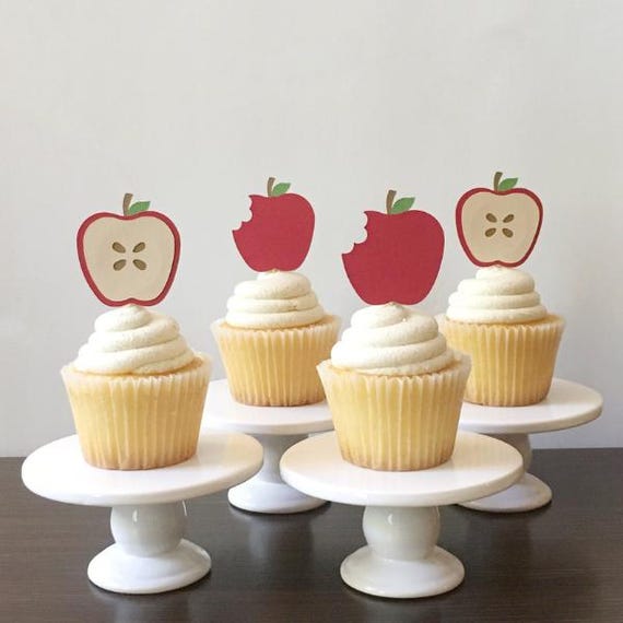 Apple Cupcake Toppers, Apple of my Eye Baby Shower, Apple Pie Birthday, Apple Picking Party, Apple Slice Food Pick, Apple Seed Party Decor