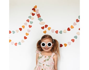 Boho Heart Garland, Neutral Pastels Party Garland, Muted Rainbow Banner, Spring Pastel Heart Garland, Muted Rainbow Party Decor