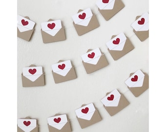 Love Notes Garland, Valentine's Day Garland, Vintage Look Valentine's Decor, Envelope with Letter Banner, Love Note Banner, February Banner