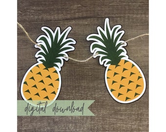 Printable Pineapple banner, Tropical Party Digital Download, Print At Home Summer Banner, Pineapple Birthday Party