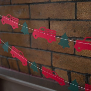 Red Christmas Tree Truck Garland, Christmas Mantel Decor, Vintage Red Truck Banner - Etsy