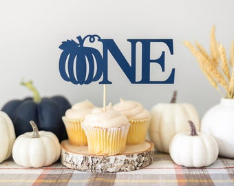 Little Pumpkin Cake Topper, ONE Pumpkin Party, Pumpkin Truck Smash Cake, Navy Blue Pumpkin Cake Topper