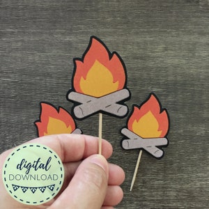 Printable Campfire Cupcake Toppers, Camping Theme Digital Download, Camping Downloadable Party Decor image 8