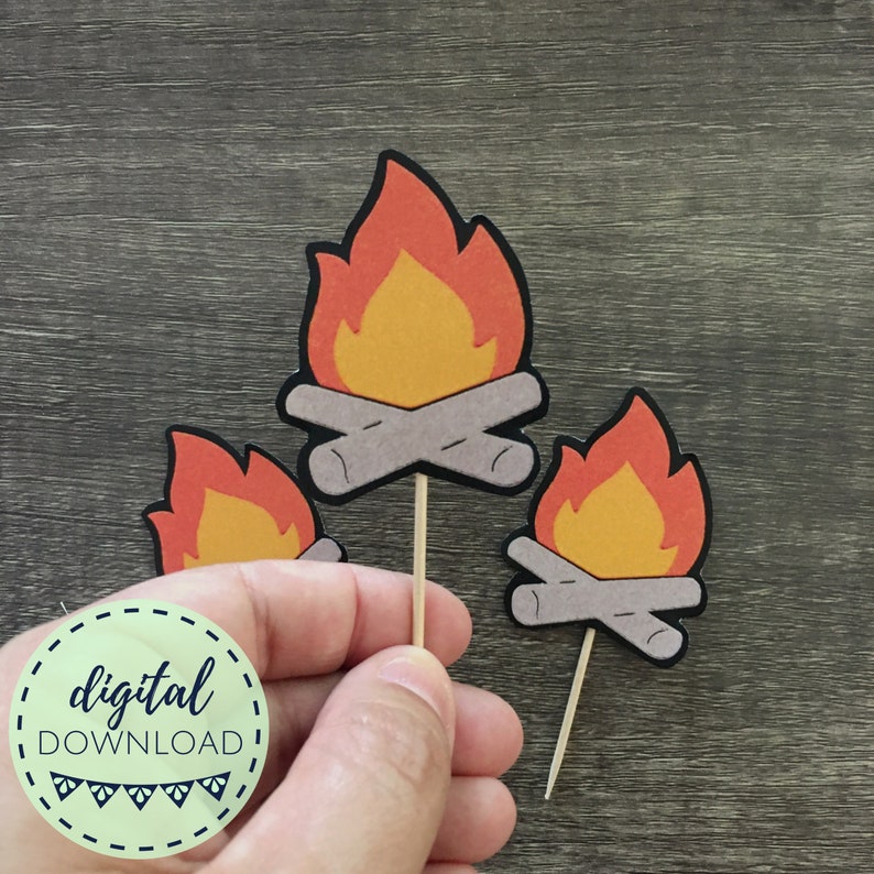 Printable Campfire Cupcake Toppers, Camping Theme Digital Download, Camping Downloadable Party Decor image 8