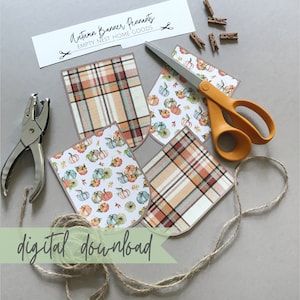 Banner autunnale stampabile, banner da caminetto scozzese e zucca, bellissimo banner del Ringraziamento scaricabile, banner scozzese e zucca arancione e verde acqua