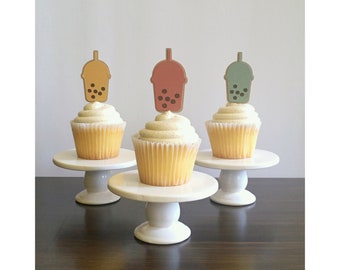 Bubble Tea Cupcake Toppers, Bubble Tea Party, Boba Toppers, Bubble Tea Birthday, Boba Tea Themed Smash Cake, Cute Boba Themed Birthday