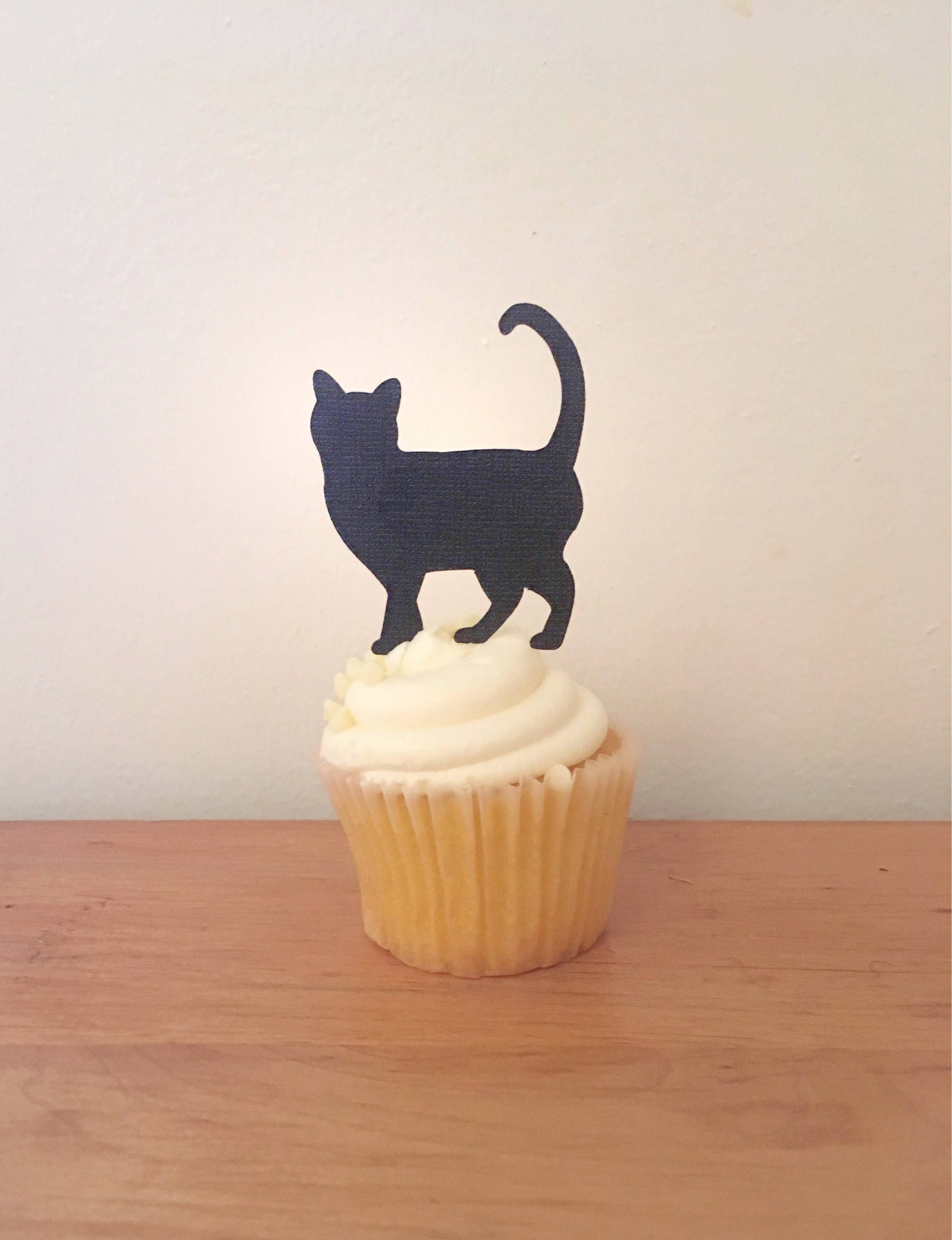 Kitty Party Decor 12 Black Cat Cupcake Toppers Meow Cat Birthday