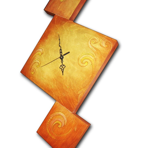 ON SALE ! Clock, Orange design clock, handmade unique clock, wood wall clock