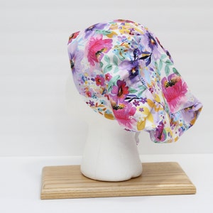 Purple Flower Scrub Hat, Floral Scrub Cap, Women&#39;s Euro Style Scrub Hat, Ladies OR Cap, Nurse Cap, Purple Floral Scrub Hat