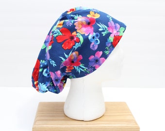 Floral Scrub Hat: Women's Surgical Cap with Adjustable Toggle