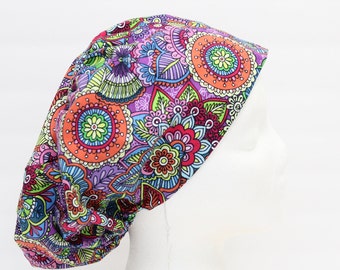 Women's Floral Scrub Hat: Modern Euro Style, Adjustable Toggle