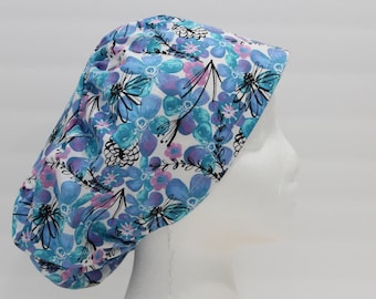 Floral Cotton Scrub Hat: Adjustable Euro Style Nurse Cap