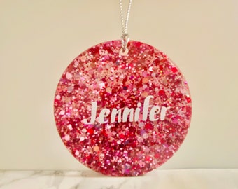 Custom Name Glitter Ornament, Custom Name Ornament, Personalized Resin Ornament