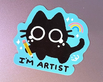 I'm Artist Scaredy Cat Sticker // Maker, Planner, Kawaii Sticker, Journal Sticker, Black Cat Sticker, Planner, Art Gift, Teacher,Illustrator