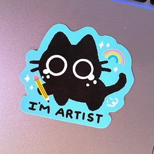 I'm Artist Scaredy Cat Sticker // Maker, Planner, Kawaii Sticker, Journal Sticker, Black Cat Sticker, Planner, Art Gift, Teacher,Illustrator