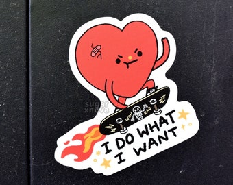 I Do What I Want Heart Sticker // Motivation, Funny, Pride, LGBTQ, Skateboard, Rad, Sticker Graffiti