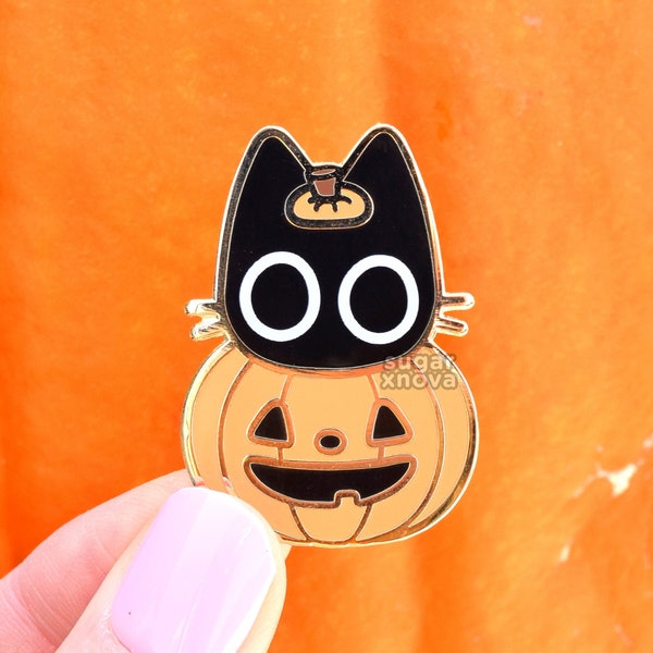 Scaredy Cat Pumpkin Enamel Pin //Halloween, Black Cat, Spoopy, Cat Pin, Kawaii Pin, Cute Pin, Spooky, Jack-o-lantern