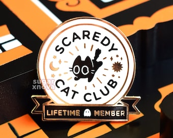 Scaredy Cat Club Members Only Enamel Pin //Halloween, Black Cat, Spoopy, Cat Pin, Kawaii Pin, Cute Pin, Spooky