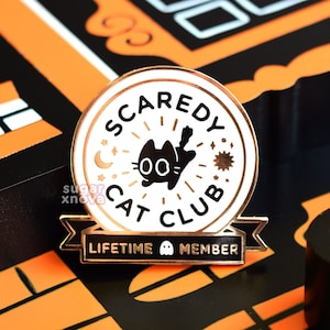 Scaredy Cat Club Members Only Enamel Pin //Halloween, Black Cat, Spoopy, Cat Pin, Kawaii Pin, Cute Pin, Spooky