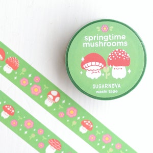 Spring Mushroom & Flowers Washi Tape // 15mm x 10m // for scrapbooking, journaling, planners, wrapping